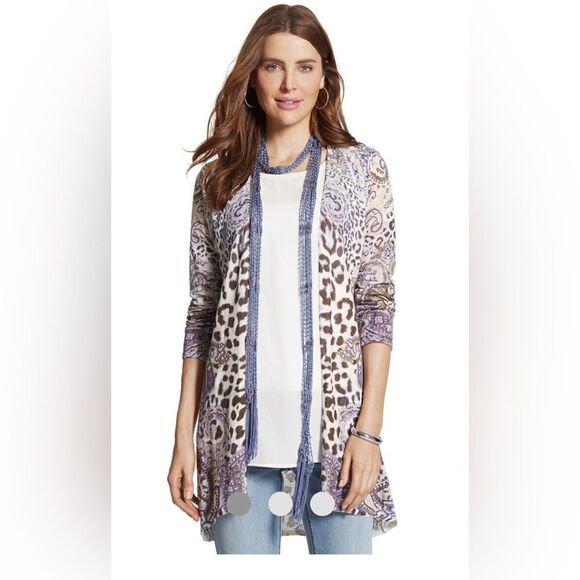 Chico’s Animal Paisley Ashton linen/cotton Cardigan sz 1 (medium) - Picture 4 of 12